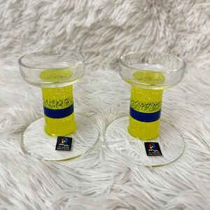 Marc‎ Aurel Germany Lead Crystal Yellow frost 2 Piece Candle Holders 3.5" tall